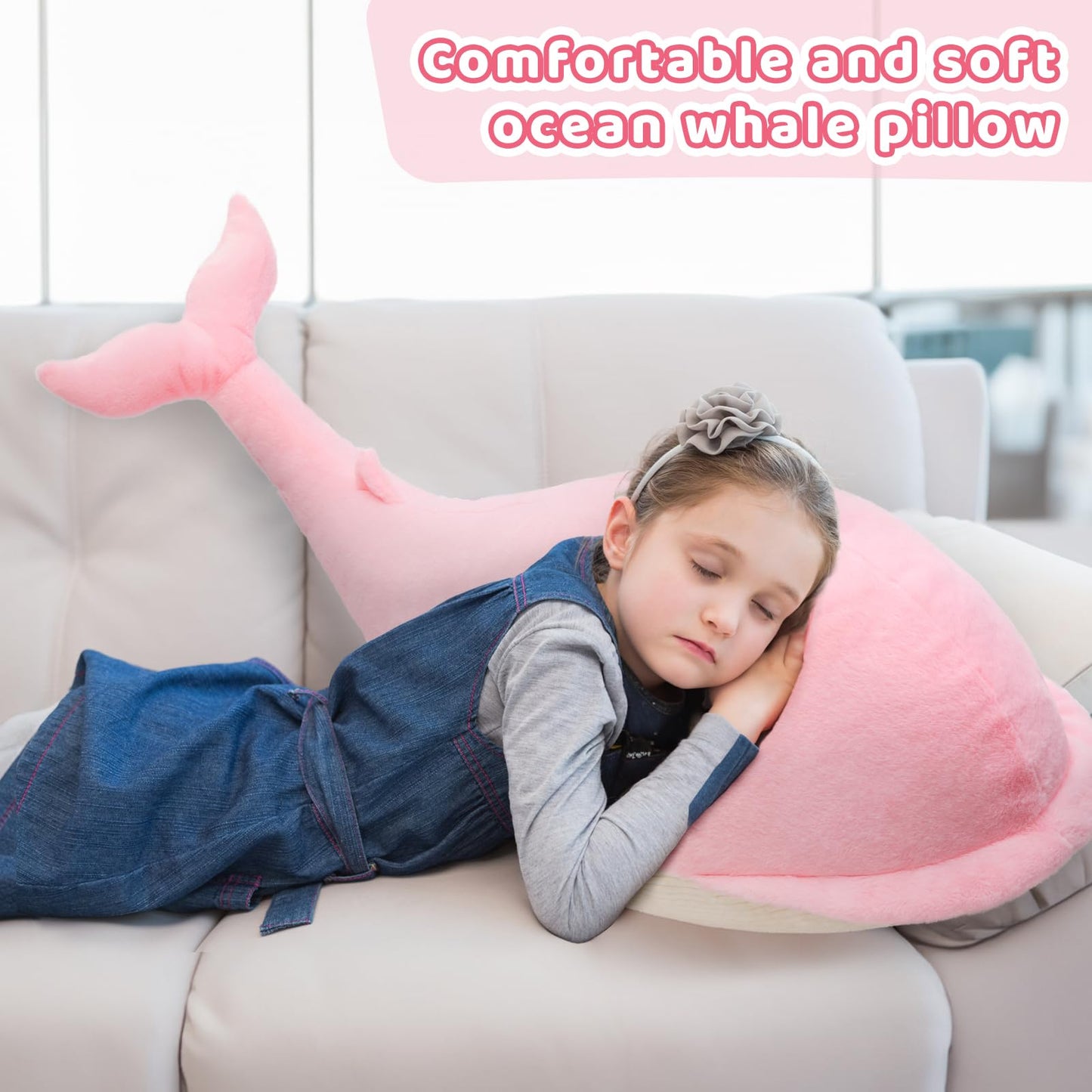 Tezituor 43.3 inch Giant Whale Stuffed Animal, Large Stuffed Whale Plush Ocean Toys, Hugging 4ft Soft Whale Plush Pillow for Girls Boys
