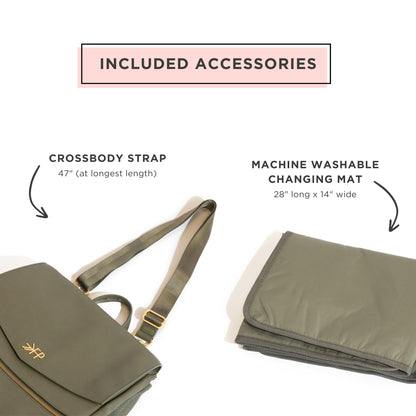 Freshly Picked Classic II Diaper Bag Backpack, Wipeable Vegan Leather With Changing Pad (Sage Green V2)