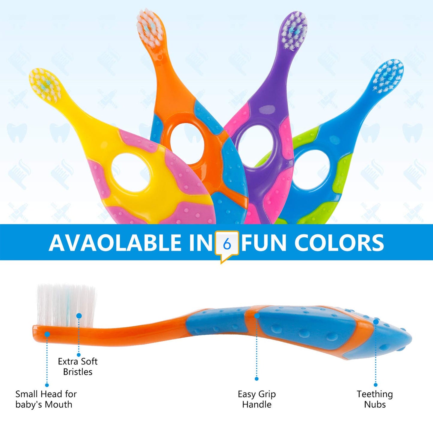 Slotic Baby Toothbrush for 0-2 Years, Safe and Sturdy, Toddler Oral Care Teether Brush, Extra Soft Bristle for Baby Teeth and Infant Gums, Dentist Recommended (4-Pack)