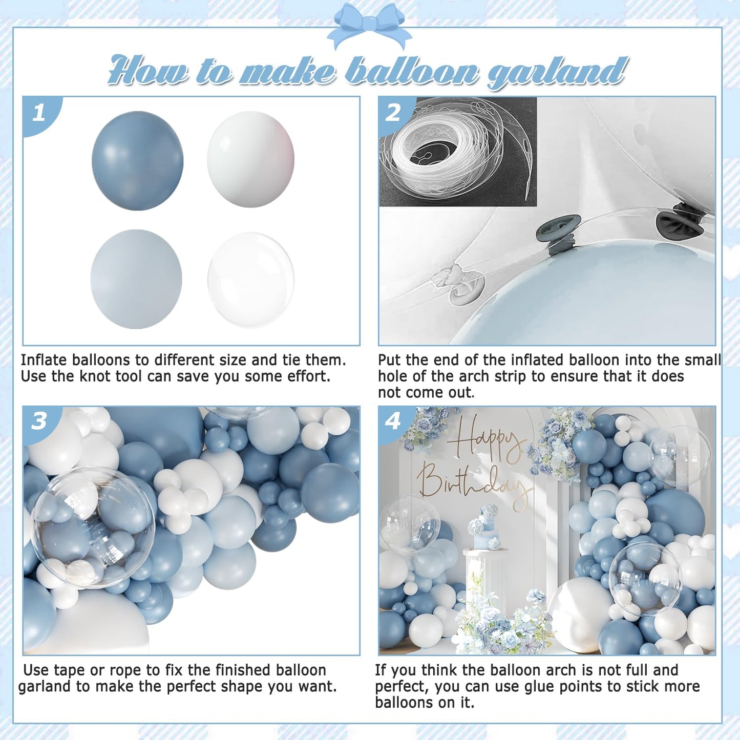 Dusty Blue Balloon Arch Kit 132Pcs Dusty Blue and White Balloon Arch Garland Kit Include Dusty Blue White Pastel Blue Clear Balloons for Birthday Wedding Baby Shower Bridal Party Decorations