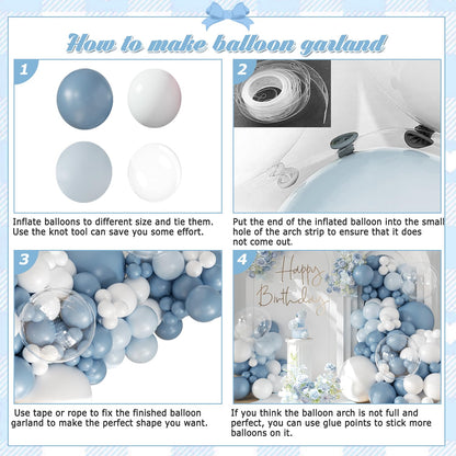 Dusty Blue Balloon Arch Kit 132Pcs Dusty Blue and White Balloon Arch Garland Kit Include Dusty Blue White Pastel Blue Clear Balloons for Birthday Wedding Baby Shower Bridal Party Decorations