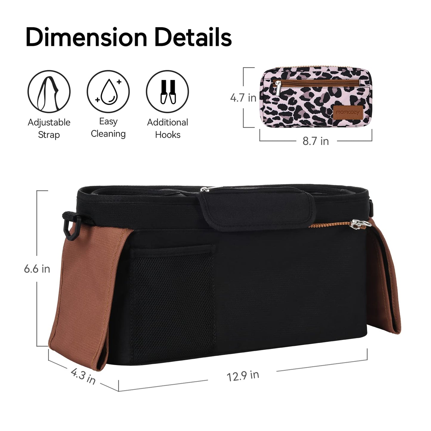 Momcozy Universal Stroller Organizer, 2 Insulated Cup Holders, Removable Zip Pocket, Adjustable Straps, Large Capacity Baby Essentials Compact Design, Fits Any Stroller (Multicolor)