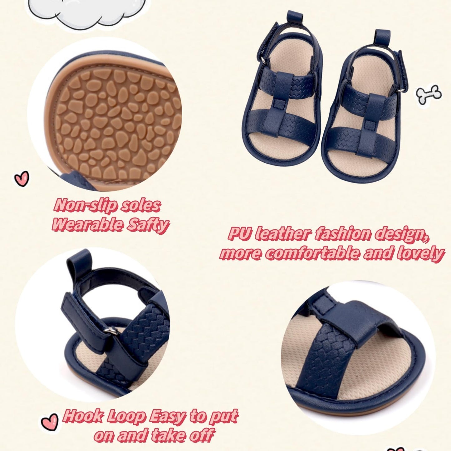 Infant Boys Girls Sandals, Summer Baby Rubber Soles Non-Slip PU Leather Sandals, Newborn Toddler Prewalker First Walking Beach Outdoor Shoes,Infant Toddler Unisex Summer Shoes for babies