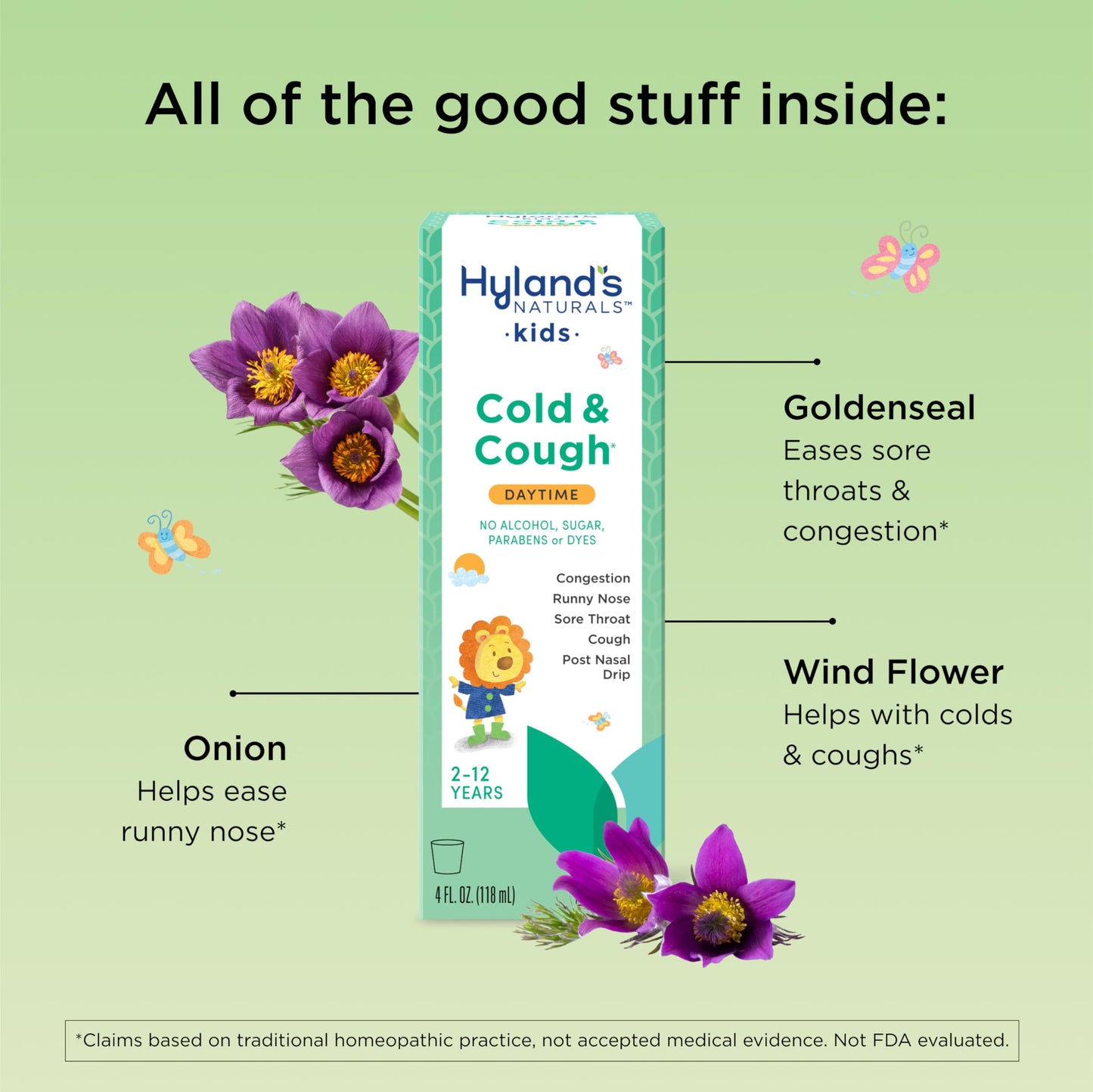 Hyland's Kids Cold and Cough, Day and Night Combo Pack, Cold Medicine for Ages 2 and up, Syrup Cough Medicine for Kids, Nasal Decongestant, 4 Fl Oz (Pack of 2)