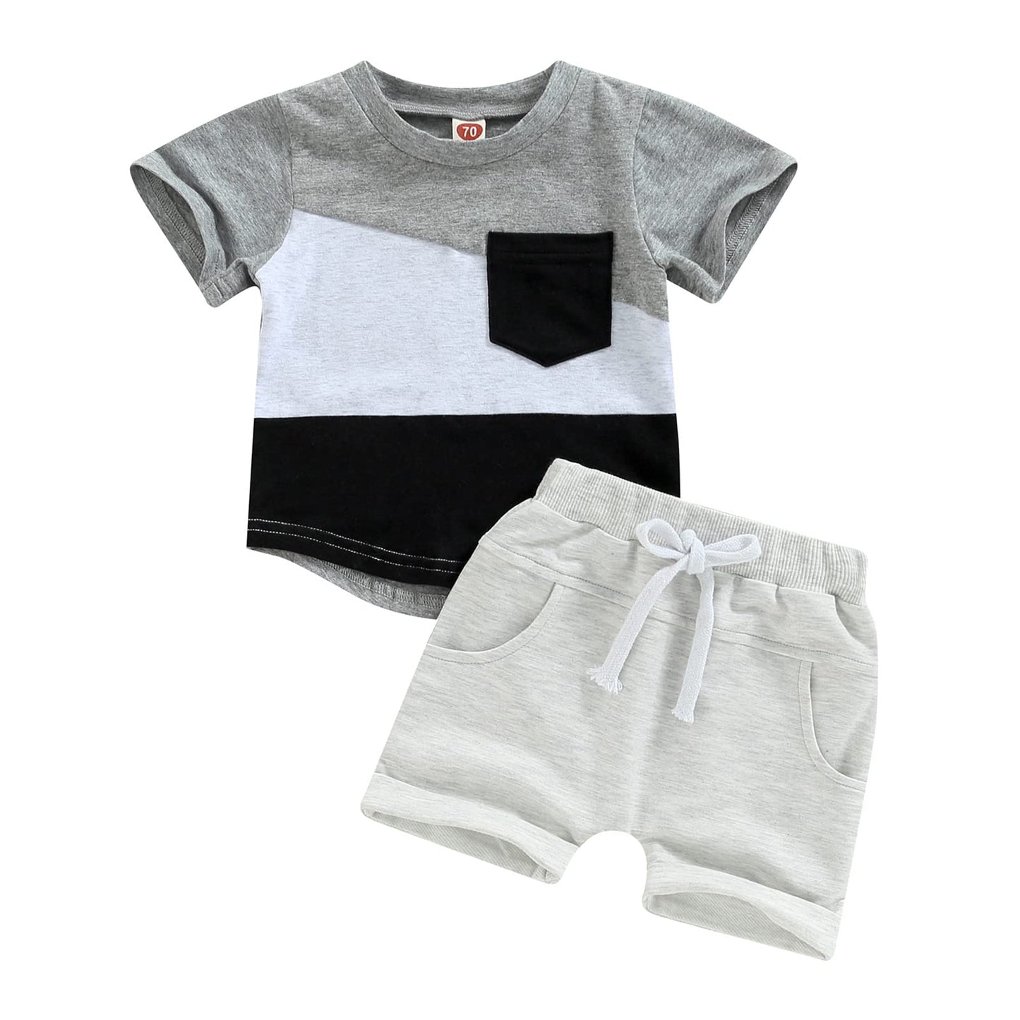 fhutpw Baby Toddler Boy Clothes Summer Outfits 6 12 18 24 Months Patchwork Short Sleeve T Shirt & Shorts Sets with Pockets