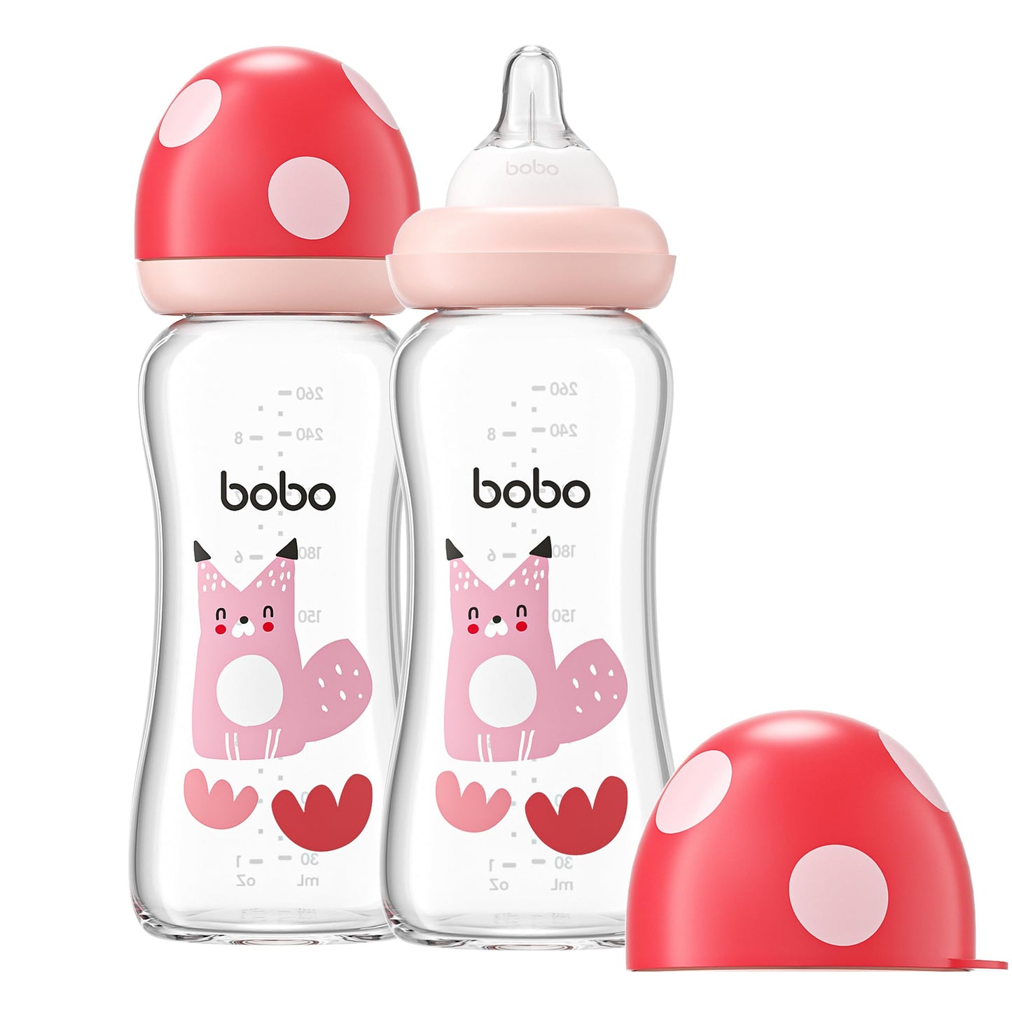 YOHKOH Natural Glass Baby Bottle with Natural Response Nipple, Newborn Anti-Colic Baby Bottles, Wide Neck Mushroom Cap Baby Bottle, Clear (8.8ounce (Pack of 4), Multicolour1)