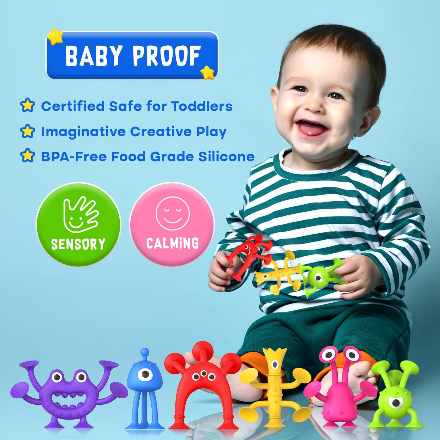 Baby Bath Toys Suction Toy: No Hole Bath Toy for Baby Toddlers - Kids Mini Sensory Fidget Suction Cup Toys for Boys Girls - Window Building Toy Travel Essentials Road Trip Activities for Kids Gifts