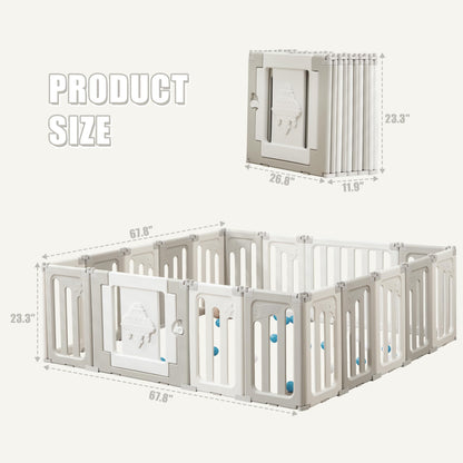 Baby Play Pen - 14 Panels Extra Large Foldable Playpen for Toddlers, UFO Portable Fence, Gate, Yard - Blue