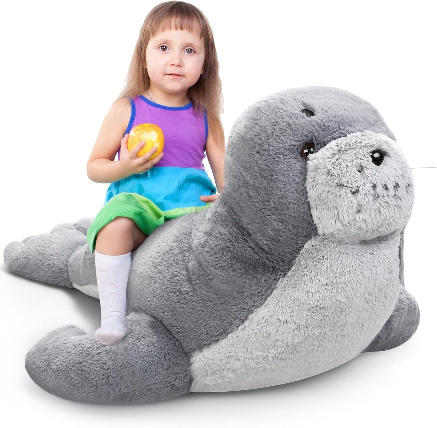 Poen 39 Inch Giant Seal Plush Stuffed Animal Large Fat Soft Cuddly Grey Cute Hug Seal Plush Toy Adorable Big Pillow Gift for Kids Sleeping Companion Birthday Ocean Animals Decor