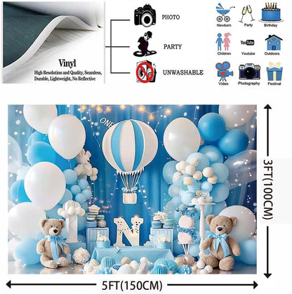 Pink Bear Hot Air Balloon Backdrop Girl Bear Balloons Baby Shower Background Girl 1st Birthday Party Banner Newborn Baby Shower Party Cake Table Decoration Photo Booth Props(Pink, 7x5ft)