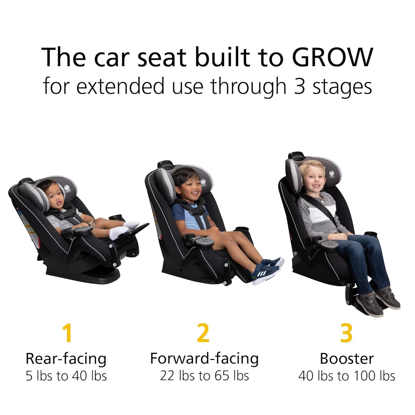 Safety 1st Grow and Go All-in-One Slim Convertible Car Seat, Rear Facing, 5-40 lbs, Forward Facing (30–65 lbs), High Back Booster Seat 40-100 pounds, Dunes Edge