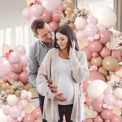 Dusty Pink Brown Balloon Arch Kit, Double Stuffed Blush Brown Cream Beige Nude Tan Pink Balloons Boho Balloon Garland Kit for Birthday Baby Shower Wedding Bridal Shower Gender Reveal Party Decoration