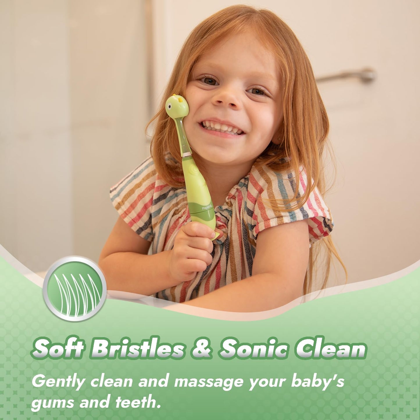 Papablic Toddler Sonic Electric Kids Toothbrush for Ages 1-3 Years, Baby Electric Toothbrush with Cute Penguin Cover and Smart LED Timer, 2 Brush Heads (Pippin)