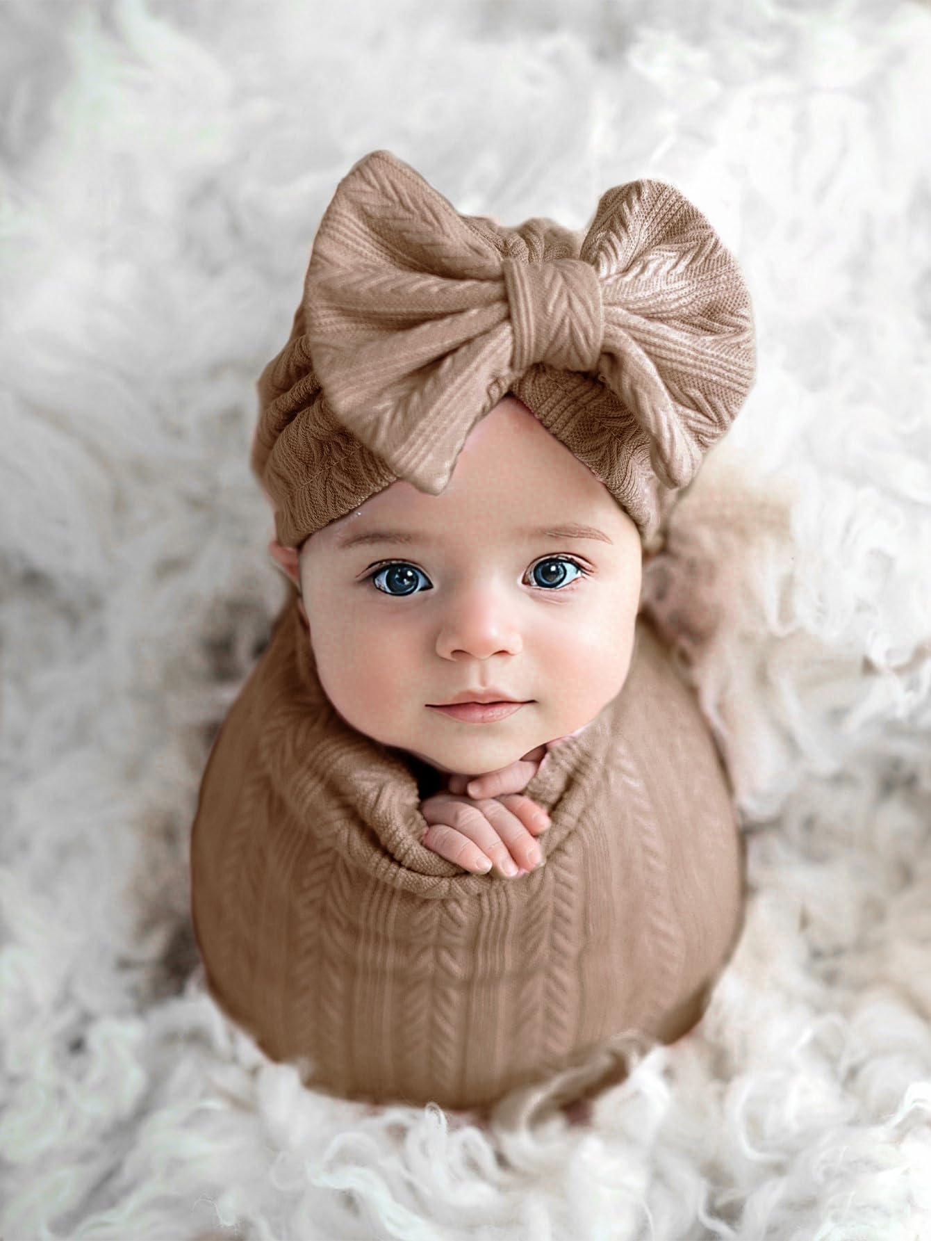 Jastore Baby Infant Swaddle Blankets for Girls 3PCS Newborn Accessories Set with Matching Hat and Bow Headband (Pale Pink, 33"*35")