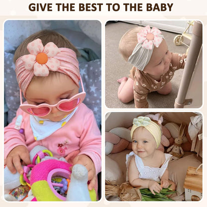 3 Pcs Baby Flower Headbands Baby Girls Nylon Headband Soft Hairbands Hair Accessories for Newborn Infant Toddler Kids (Beige Pink Khaki)