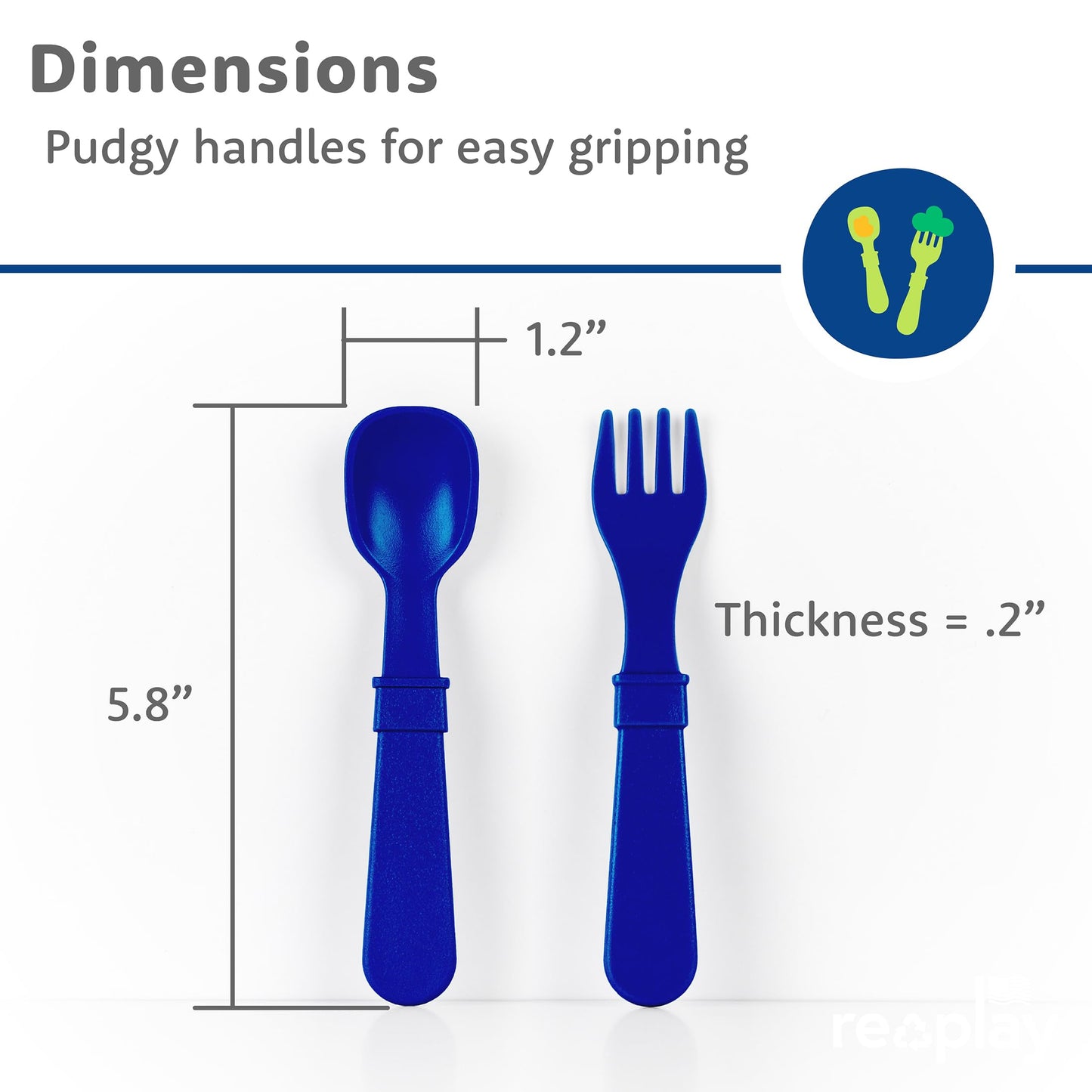 Re-Play Toddler Forks and Spoons Set - 4x4 Utensils Set for Kids - Dishwasher and Microwave Safe - Made in USA - Pack of 8-5.8" x 1.2" x 0.2" - Princess