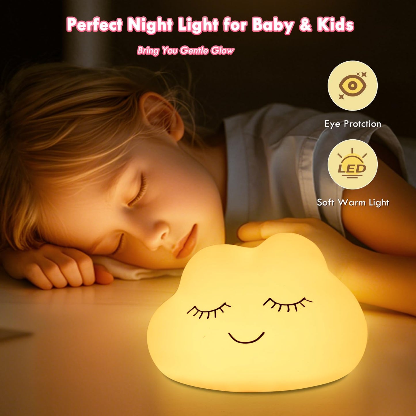 Night Light for Kids, 7 Colors Soft Silicone Kids Night Light with 3 Level Dimmable, Rechargeable Anti-glare Nursery Night Light with Warm White & Multicolor, Squishy Cute Lion Bedside Touch Lamp