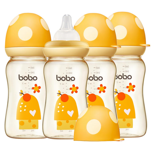 YOHKOH PPSU Baby Bottle Wide Neck, Newborn Anti-Colic Baby Bottle with Natural Response Nipple, Streamlined Body, Easy to Clean (8.8oz (Pack of 2), Yellow)