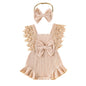 Newborn Baby Girl Lace Romper Ruffle Sleeveless Backless One Piece Jumpsuit Bodysuit with Headband Summer Clothes