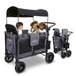 WONDERFOLD W4 Luxe Quad Stroller Wagon Featuring 4 High Face-to-Face Seats with Magnetic Buckle 5-Point Harnesses and Adjustable/Removable UV-Protection Canopy, Hunter Green