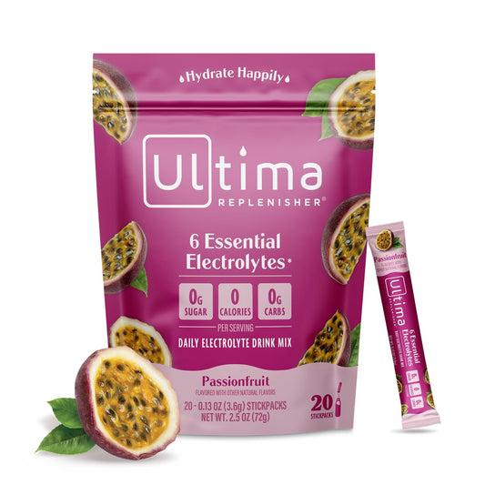 Ultima Replenisher Daily Electrolyte Powder Drink Mix – Tropical Variety, 20 Stickpacks – Hydration Packets with 6 Electrolytes and Minerals – Keto Friendly, Non-GMO and Sugar-Free
