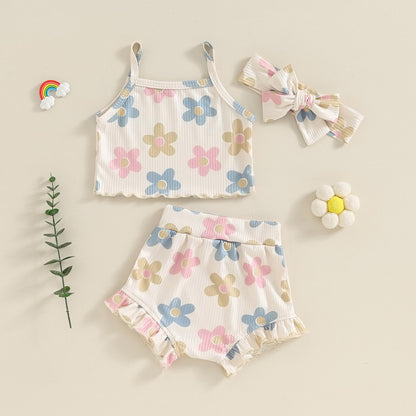 Murnouche Newborn Baby Girl Summer Clothes Sleeveless Floral Top Ribbed Shorts Boho Outfit Set