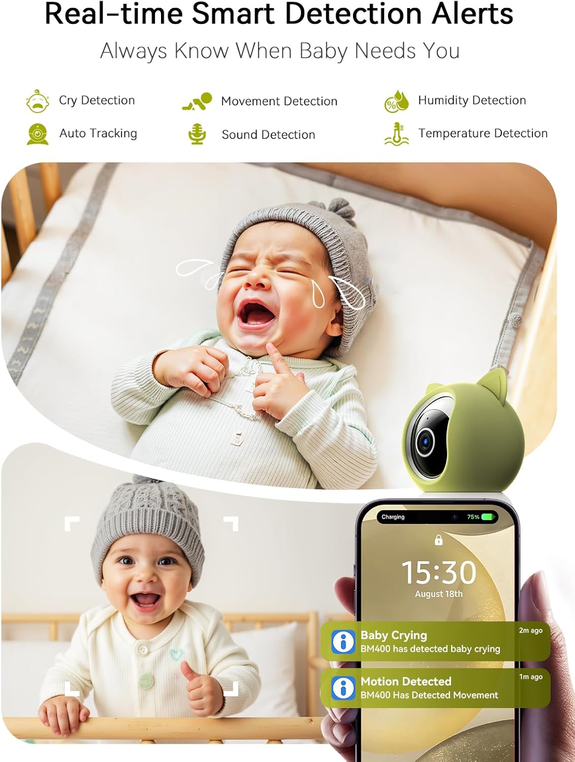 2K 4MP UHD Smart WiFi Baby Monitor PTZ Indoor Camera for Home Security, Pet Camera w/Motion Detect Auto Tracking, Real-Time Alerts, 2-Way Audio, Night Vision w/Light, Cloud & Micro SD Card Storage