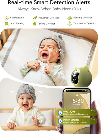 2K 4MP UHD Smart WiFi Baby Monitor PTZ Indoor Camera for Home Security, Pet Camera w/Motion Detect Auto Tracking, Real-Time Alerts, 2-Way Audio, Night Vision w/Light, Cloud & Micro SD Card Storage