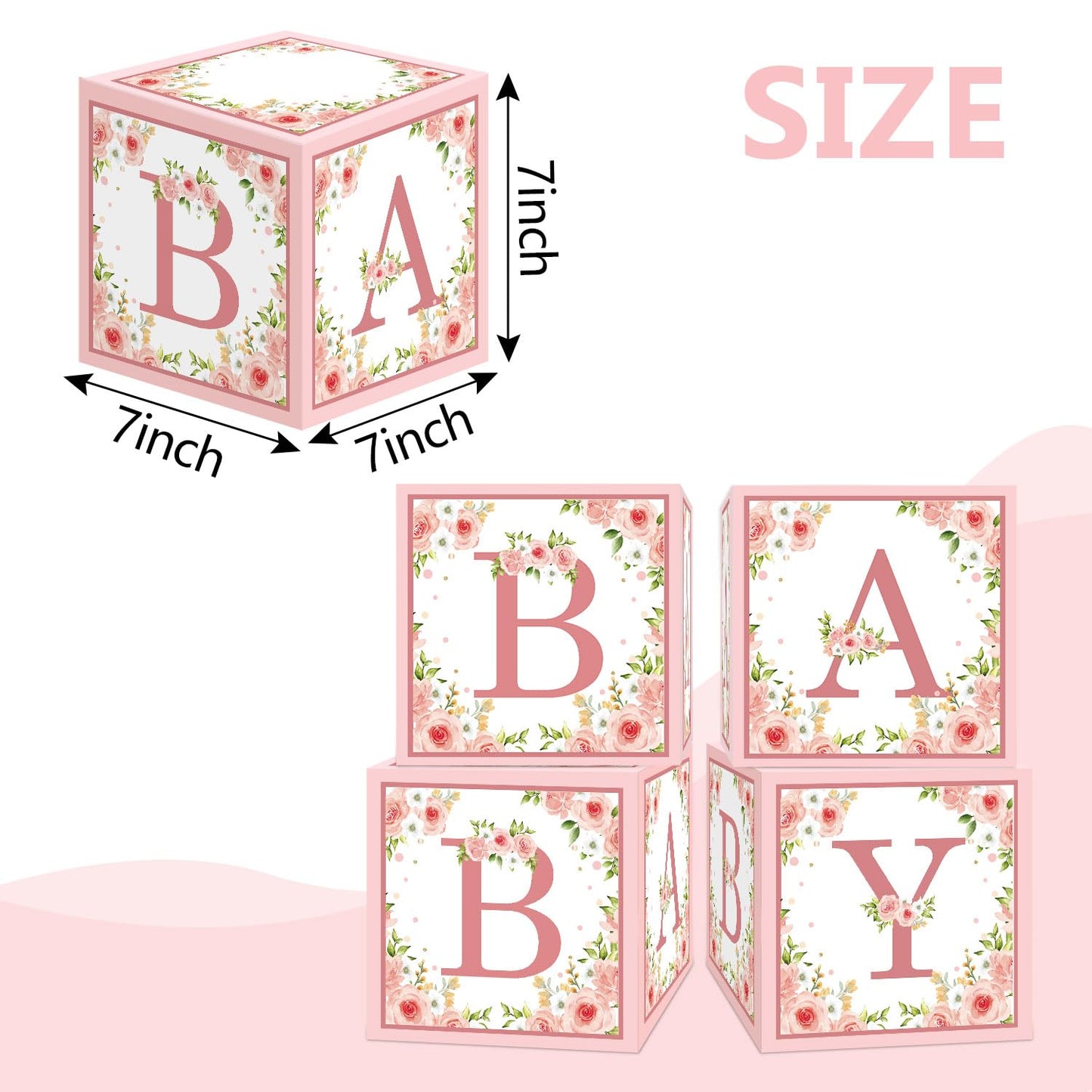 TSVATE Pink Baby Shower Boxes Decorations - 4 Baby Shower Centerpiece Boxes Gender Reveal First Birthday Centerpiece Decors (Without Flowers)