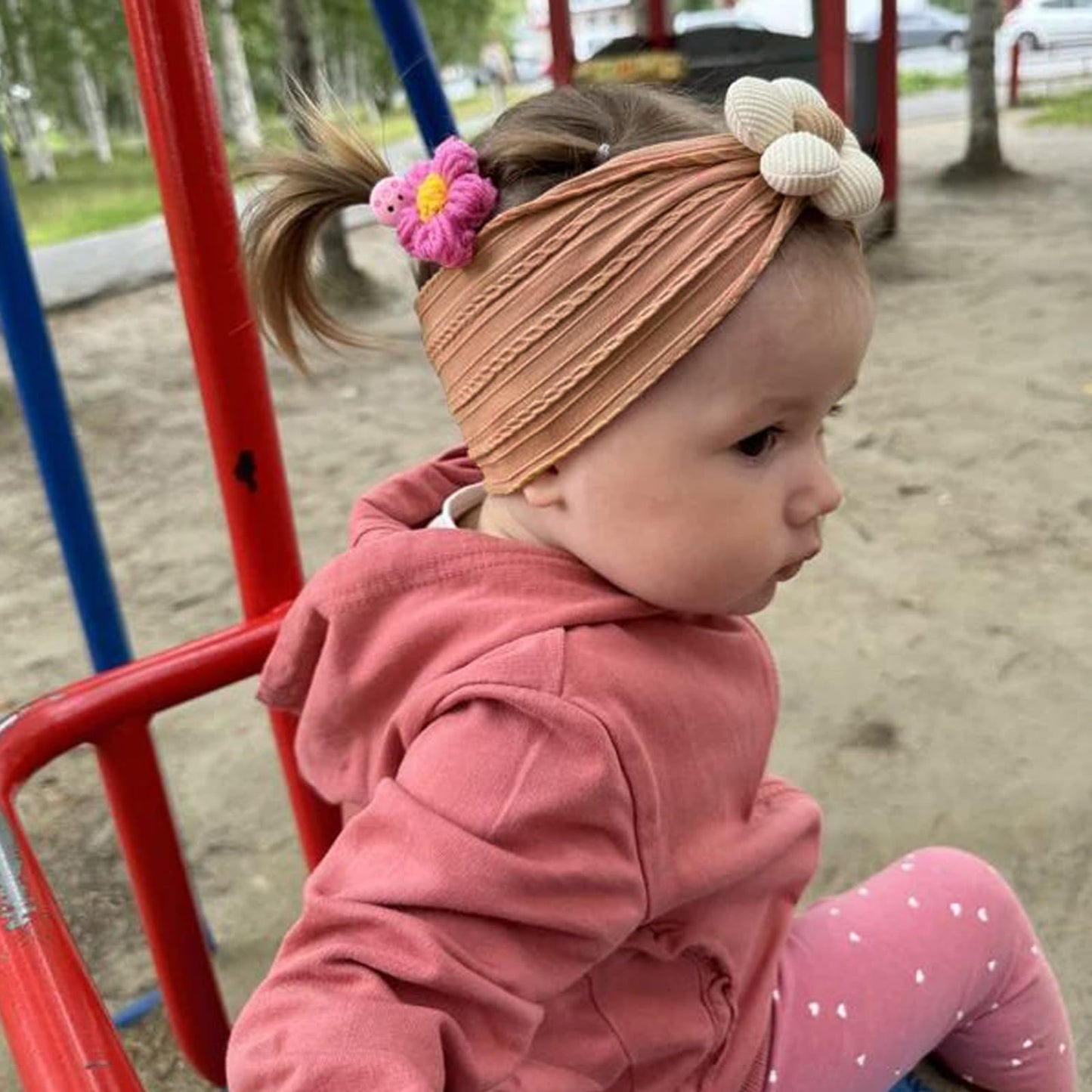 3 Pcs Baby Flower Headbands Baby Girls Nylon Headband Soft Hairbands Hair Accessories for Newborn Infant Toddler Kids (Beige Pink Khaki)