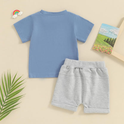 Toddler Baby Boy Summer Clothes Letter Print Short Sleeve Shirt Tops and Shorts Set Summer Outfit 2Pcs