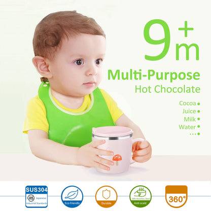Baby Kids Toddler Sippy Cup Mug for Milk, Coffee, Stainless Steel Trainer Straw Cup with Lid, Fox, 7oz/Pink