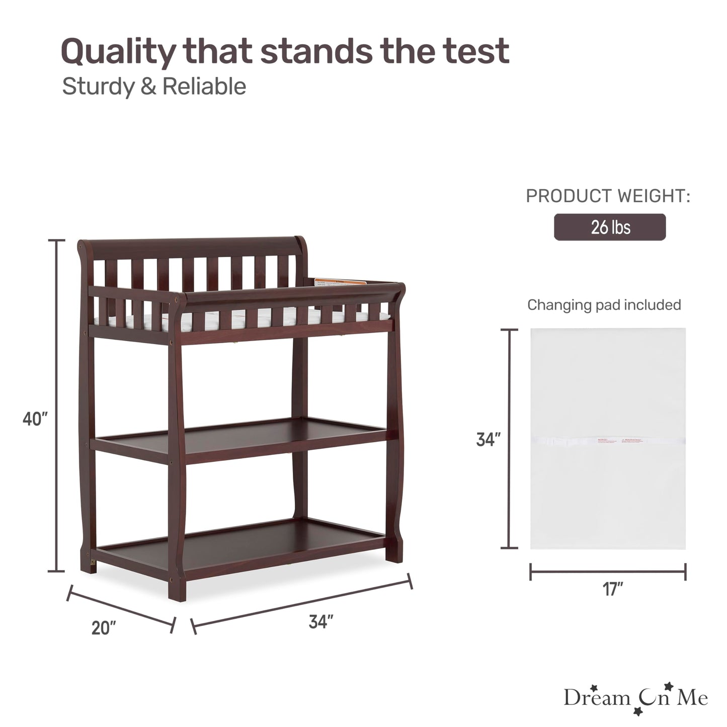 Dream On Me Ashton Changing Table, Natural, 34x20x40 Inch (Pack of 1)