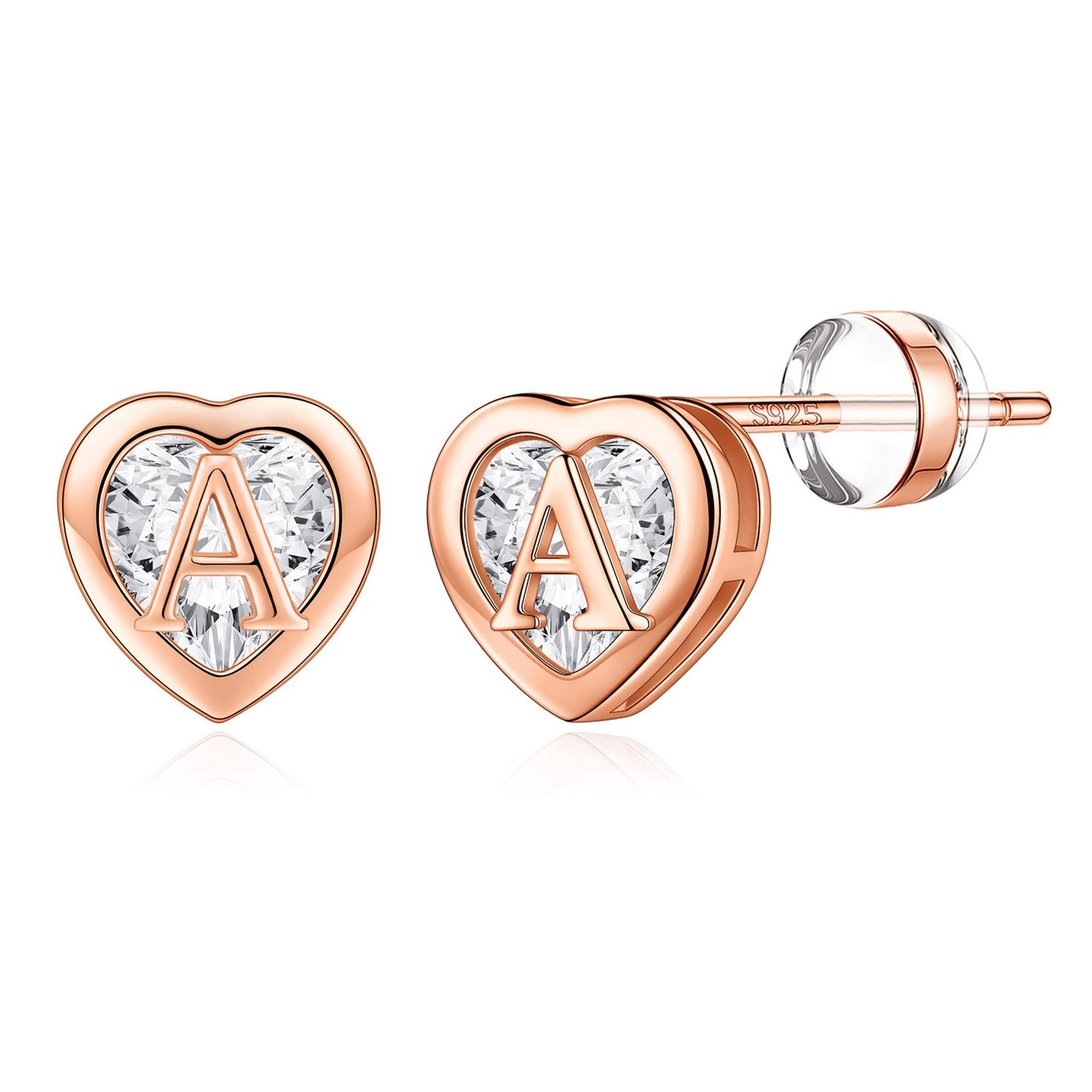 IEFWELL Heart Stud Earrings for Girls Women, S925 Sterling Silver Studs Hypoallergenic Earrings CZ Heart Earrings Initial Earrings for Teen Girls Kids Jewelry for Girls Gifts