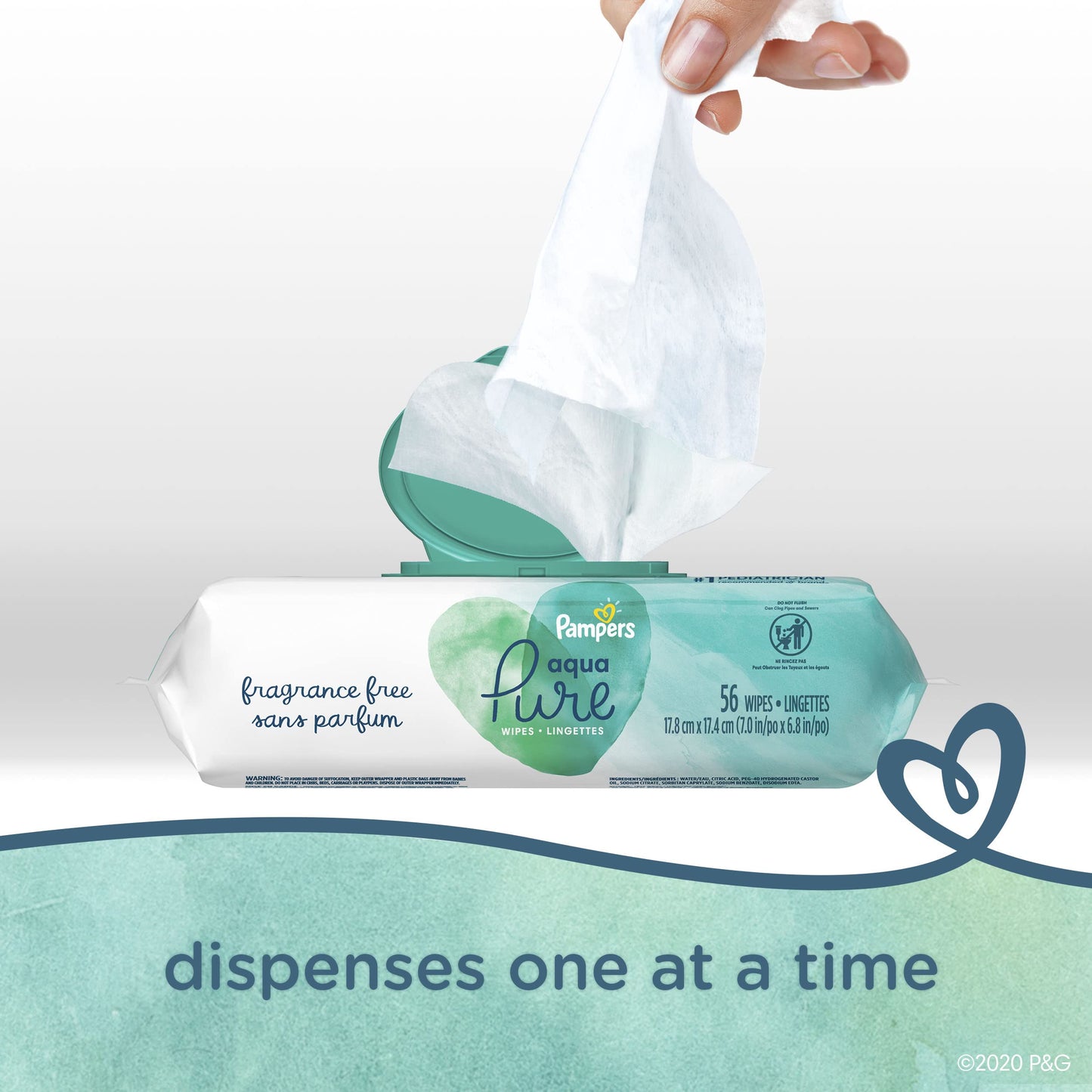Pampers Baby Wipes Aqua Pure, 99% water-based wipes, Hypoallergenic and Unscented Infant Wipe, 896 Total (16 Flip-Top Packs)