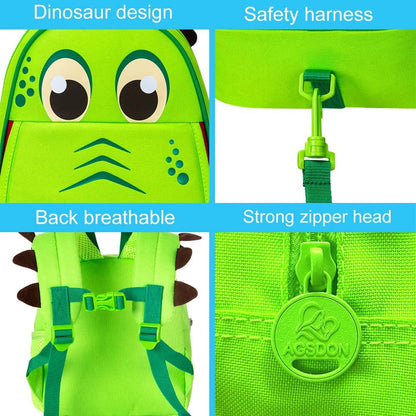 AGSDON Toddler Backpack Leash, 9.5" Safety Harness Dinosaur Bag - Removable Tether