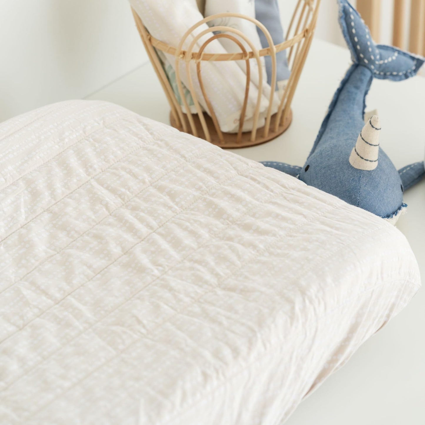 Crane Baby Quilted Changing Pad Cover with Animal Print, Breathable Cotton Sateen, Fits Standard 16”X32” Pads, Ocean Whale Blue