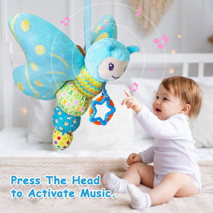 Baby Toys 0-6 Months,Infant Musical Sensory Stuffed Animal with Squeaker,Rattle,Crinkle Wings,Teether & Hanging Ring,Tummy Time Toy for Newborn 0-3-6-12 Months Boys & Girls Gift,Butterfly,Blue