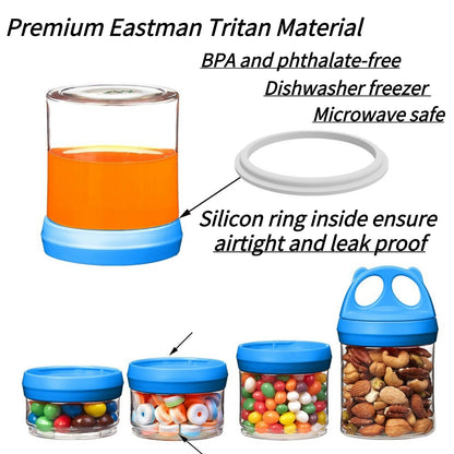 SELEWARE Portable Stackable Food Storage Containers for Snacks Formula Powder and Drinks Twist Lock System Airtight Leak-proof BPA and Phthalate Free 4 Piece Jars 31oz Blue