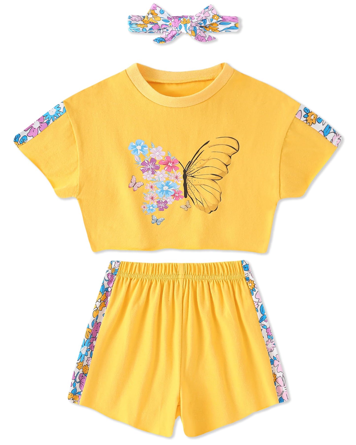 WESIDOM Toddler Girl Clothes Baby Girls Outfits 6M-5T Summer Floral Print Shirt+Shorts+Headband 3pcs Baby Clothing