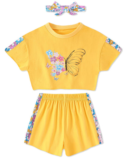 WESIDOM Toddler Girl Clothes Baby Girls Outfits 6M-5T Summer Floral Print Shirt+Shorts+Headband 3pcs Baby Clothing