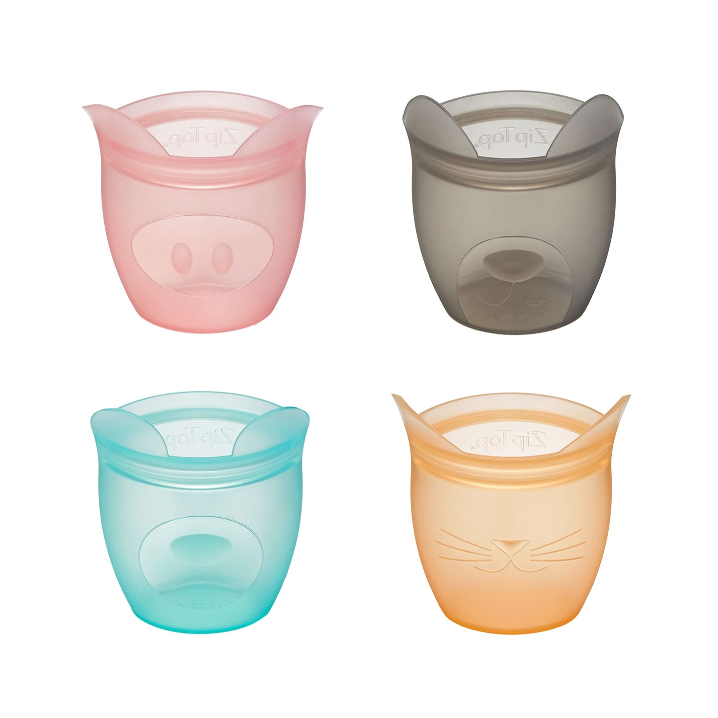 Zip Top Reusable 100% Silicone Baby + Kid Snack Containers - The only containers that stand up, stay open and zip shut! No Lids! Made in the USA - Teal Bear