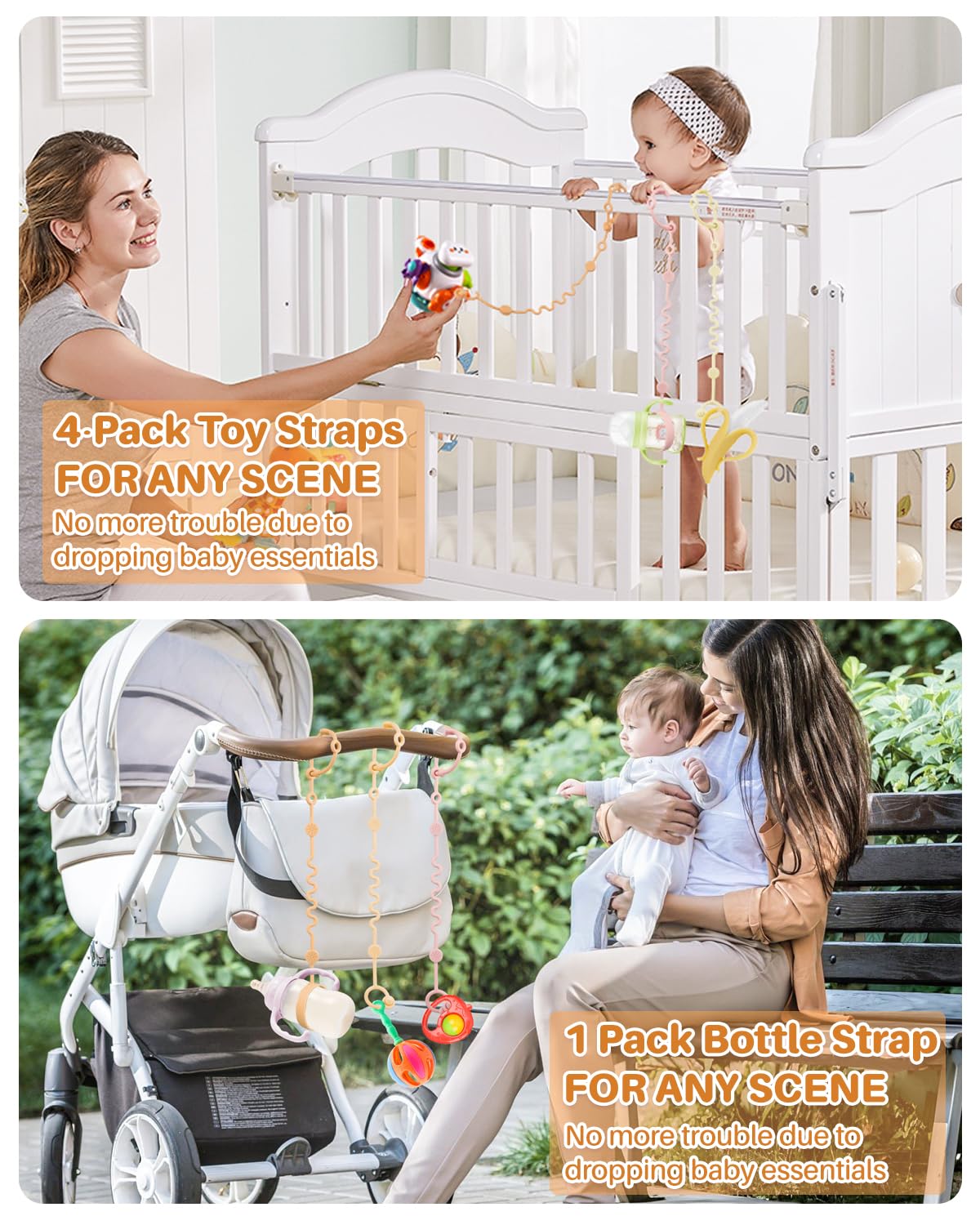 Toy Straps for Baby, 5pcs Adjustable Toy Holder for Stroller Accessories, Silicone Baby Tether Pacifier Clip, No Throw Baby Travel Essential Leash for High Chair, Car Seat (Gril-5 Pack)