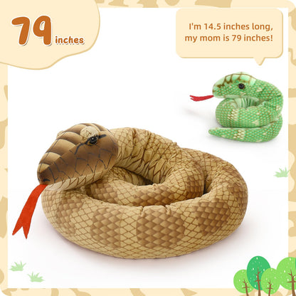 MorisMos Snake Stuffed Animals Plush Toy 120 Inch Giant Snake Plush with Babies Stuffed Snake Toys for Kids Plush Party Decorations Favors Prank Props, 4 Snake Babies, 3 Snake Eggs