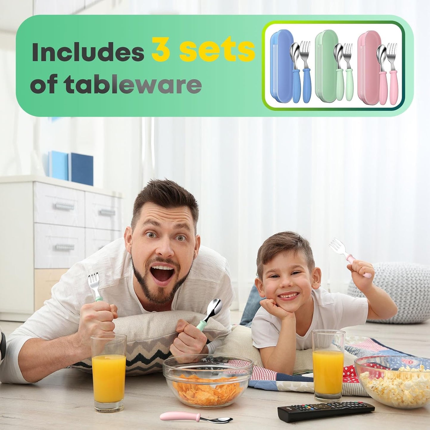 Toddler Utensils, Toddler Forks and Spoons, Baby Utensils Set with Storage Box for Self Feeding Safe, Dishwasher Safe (2 Set with Case)