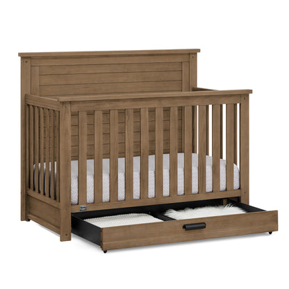 Delta Children Simmons Kids Caden 6-in-1 Convertible Crib with Trundle Drawer, Greenguard Gold Certified, Rustic Mist