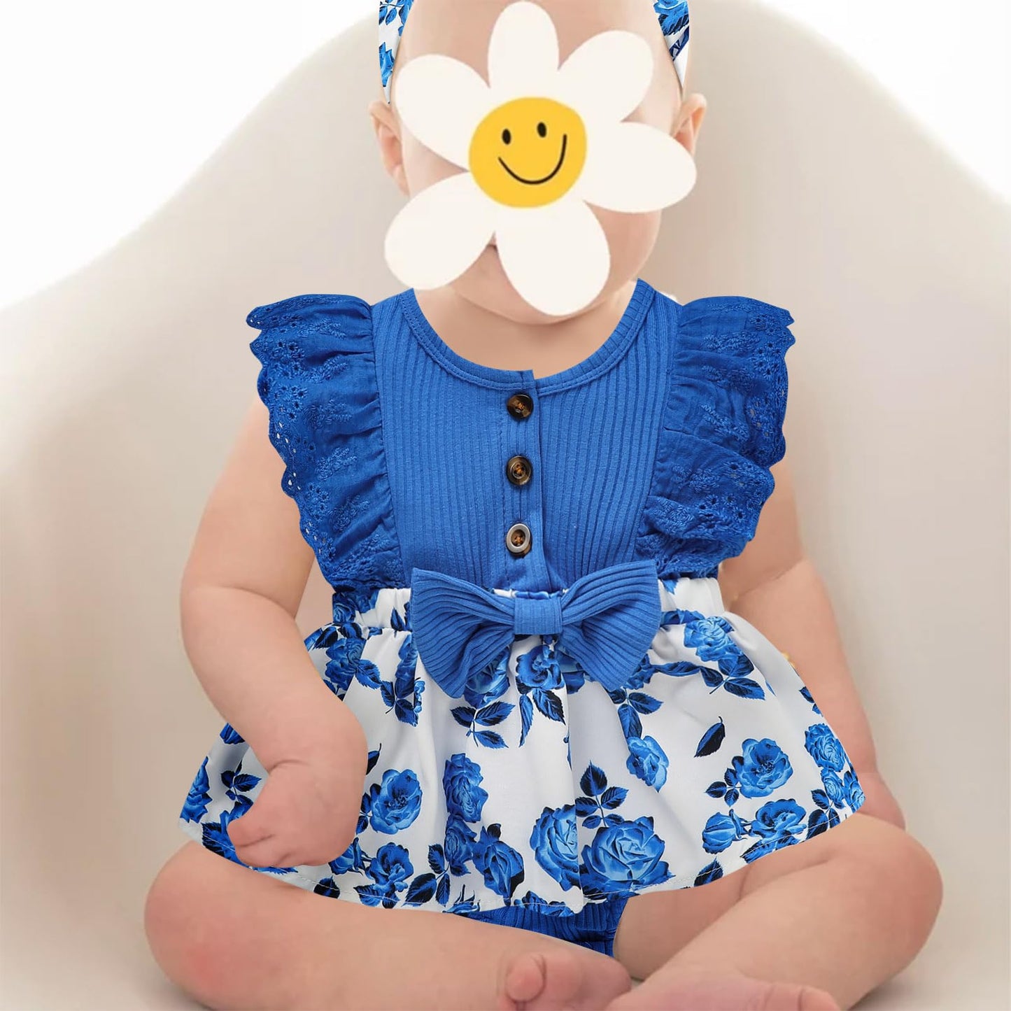 Sinhoon Baby Girl Clothes Newborn Ruffled Sleeveless Romper Floral Dreesy Bodysuit Heaedband 3pcs Baby Girl Summer Clothes