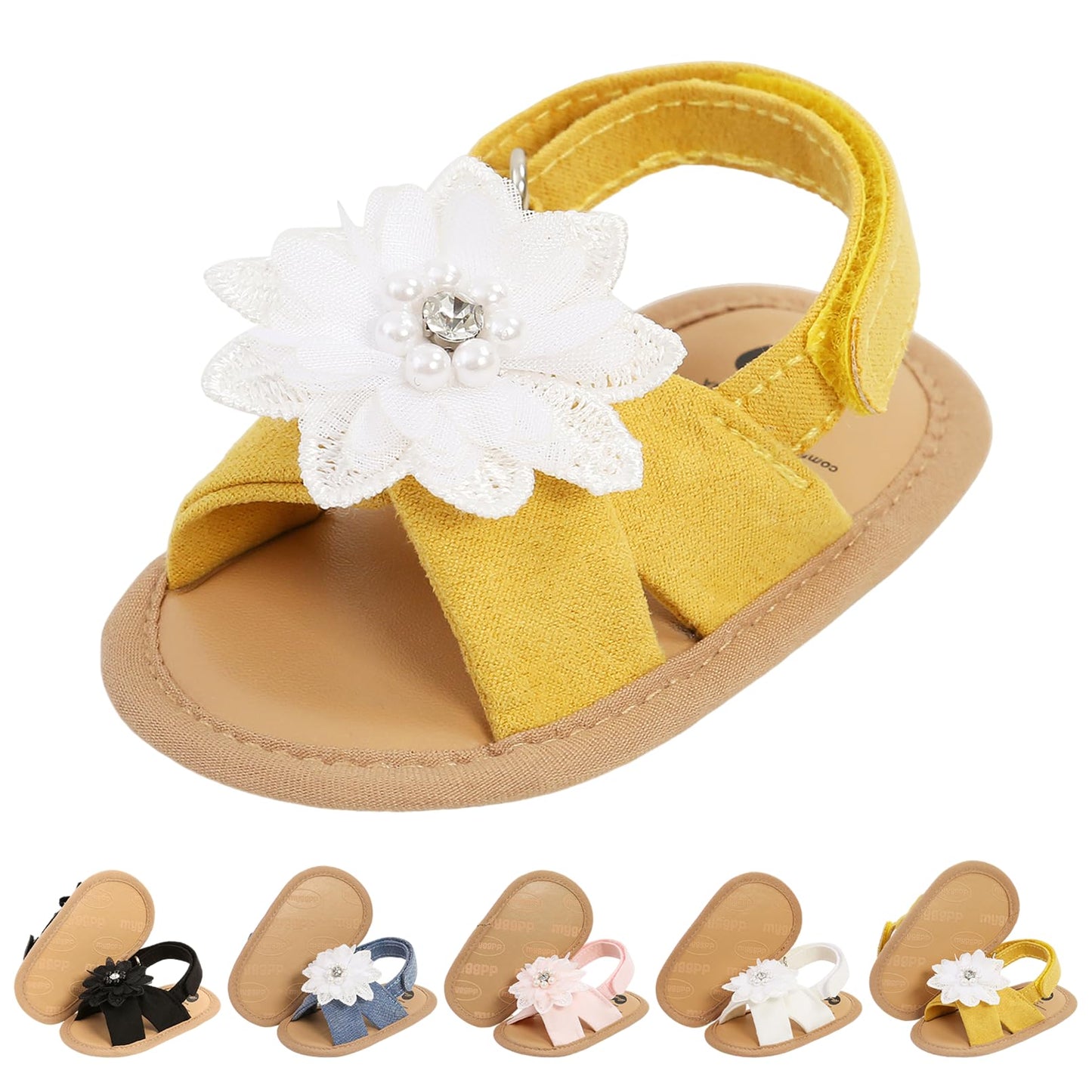 CoKate Baby Girls Sandals Ruffle Bowknot Premium Soft Sole Anti-Slip Open Toe Breathable Summer Outdoor First Walker Shoes Baby Sandals 0-3 months girls