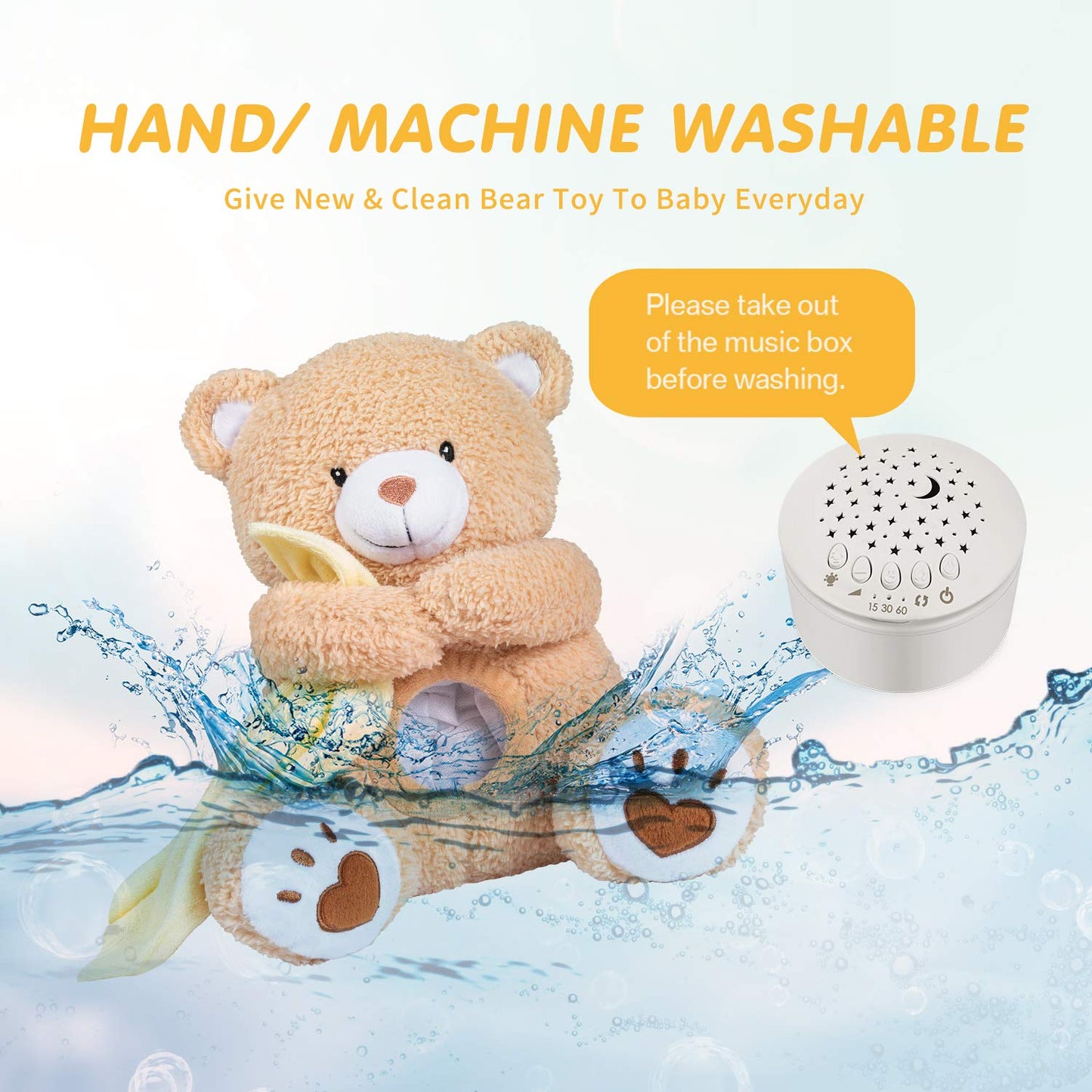 BEREST Baby Sleep Soother Happy Bear, Mom's Heartbeat Bear Lullabies White Noise Machine, Nursery Decor Night Light Projector, Toddler Crib Sleeping Aid, Baby Shower Gifts Portable Teddy