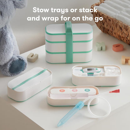 Frida Baby Mobile Medicine Cabinet Travel Kit, Baby Essentials Gift Set Includes NoseFrida Snotsucker, Rectal Thermometer, MediFrida Medicine Dispenser with Portable Carrying Case